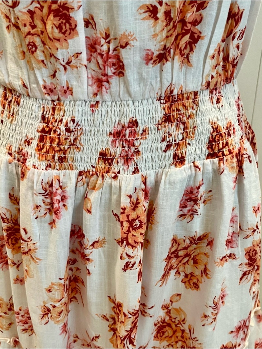 LOFT White Dress with Rust Floral Print - Picture 2 of 12